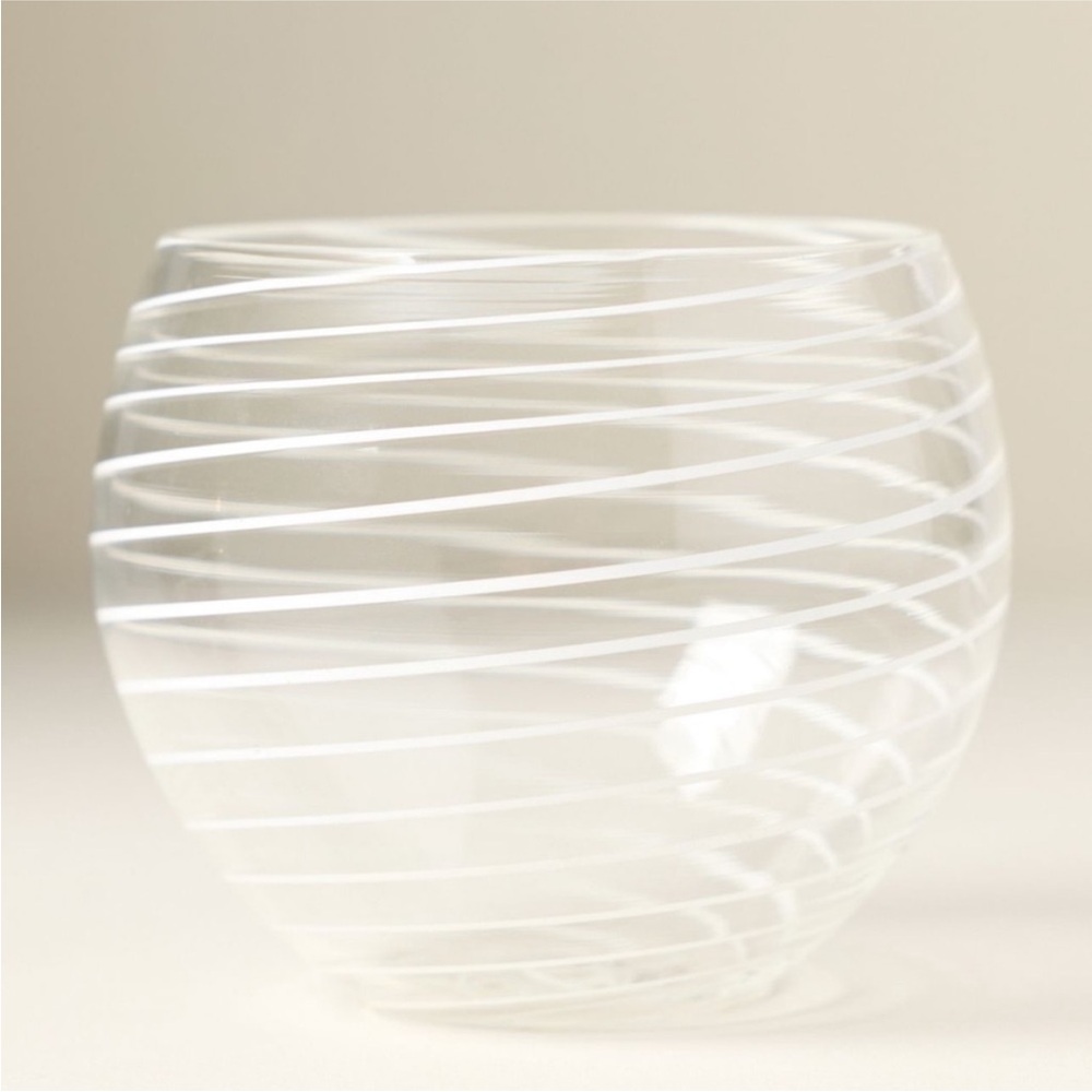 SET of Two Anthropologie “Arabesque” White Stemless wine glasses